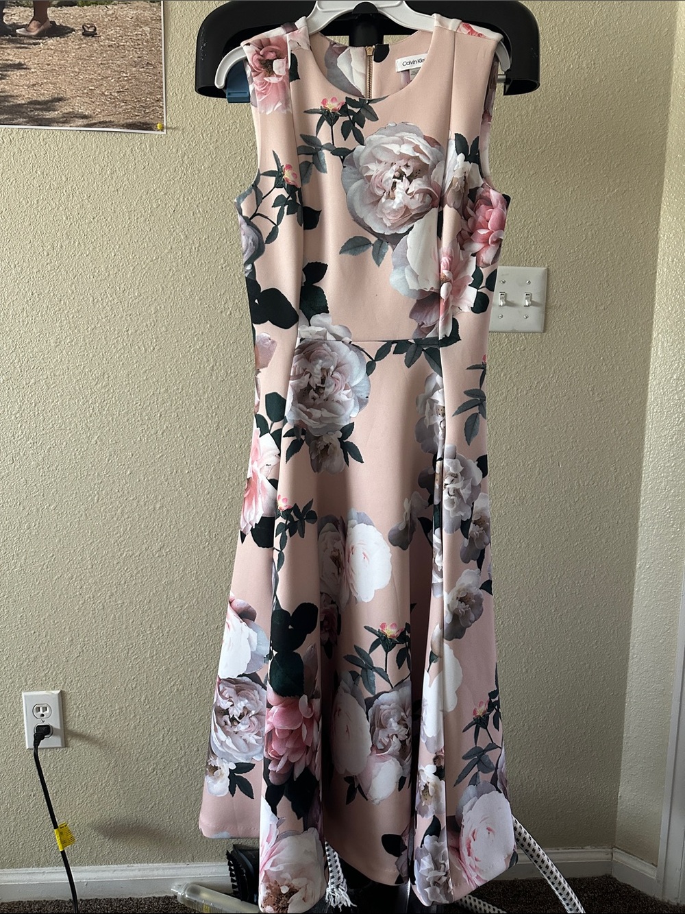 Calvin Klein Blush Pink Floral Midi Dress